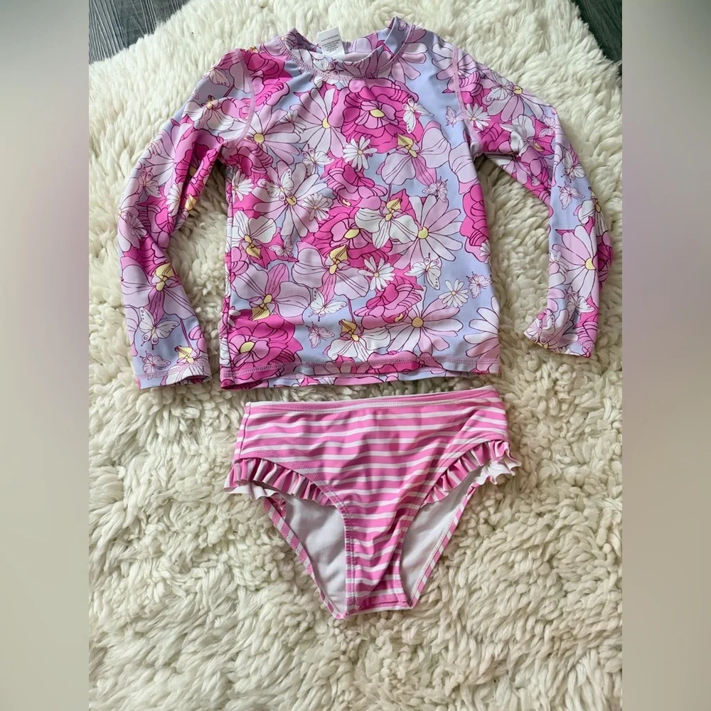 Floral Long Sleeve Kids Swim Set